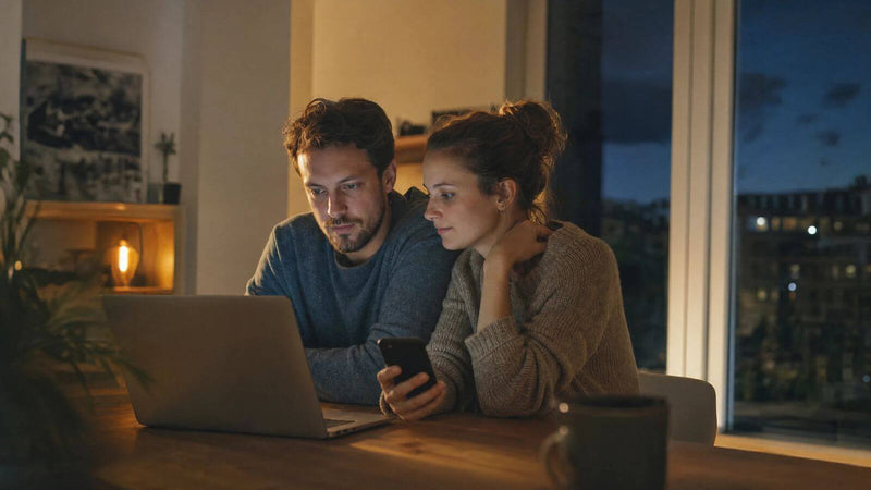 Paar informiert sich vor einer Sterntaufe über Erfahrungen anderer Kunden