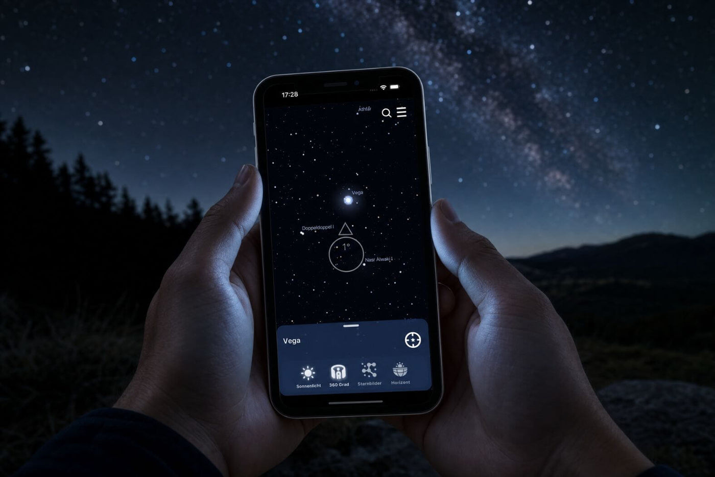 Universe Star Finder App mit Augmented Reality Funktion zum Finden des gekauften Sterns